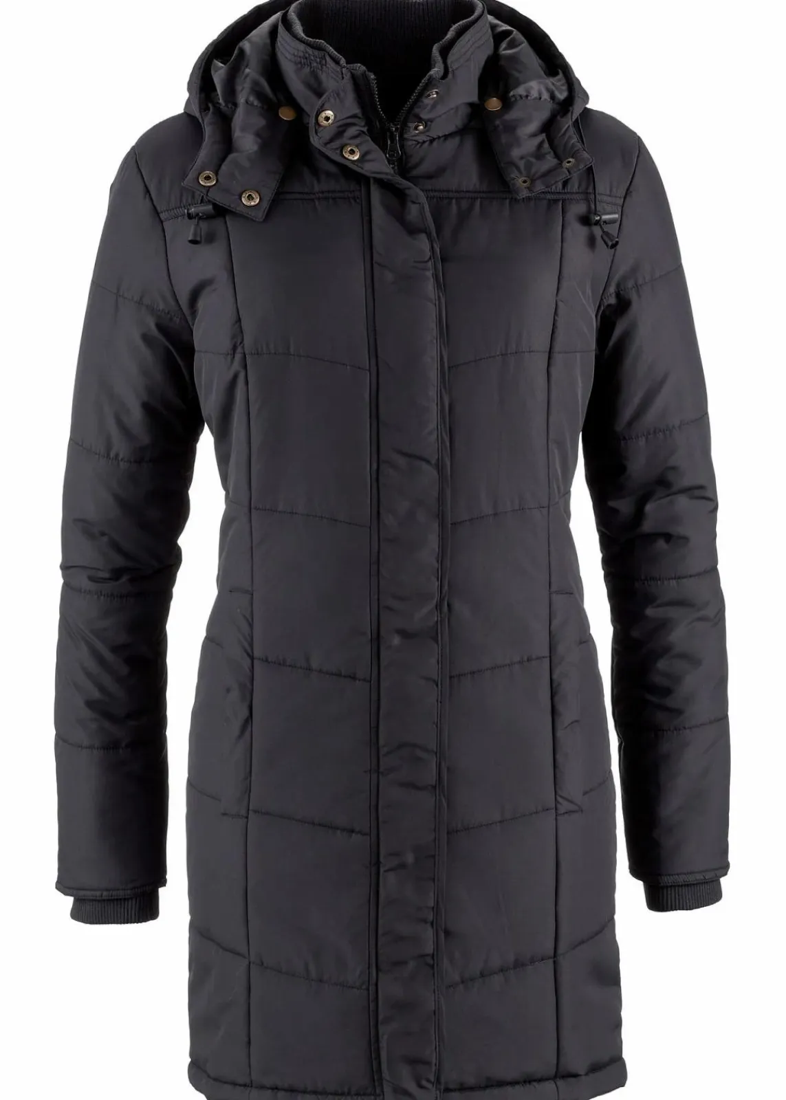 bonprix Bekleidung·Hosen|Jacken & Mäntel^Long-Steppjacke, wattiert mit Kragen und Kapuze schwarz