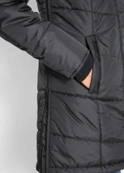 bonprix Bekleidung·Hosen|Jacken & Mäntel^Long-Steppjacke, wattiert mit Kragen und Kapuze schwarz