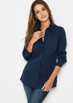 bonprix Blusen & Tuniken|Bekleidung·Jacken & Mäntel^Long-Stretch-Bluse dunkelblau
