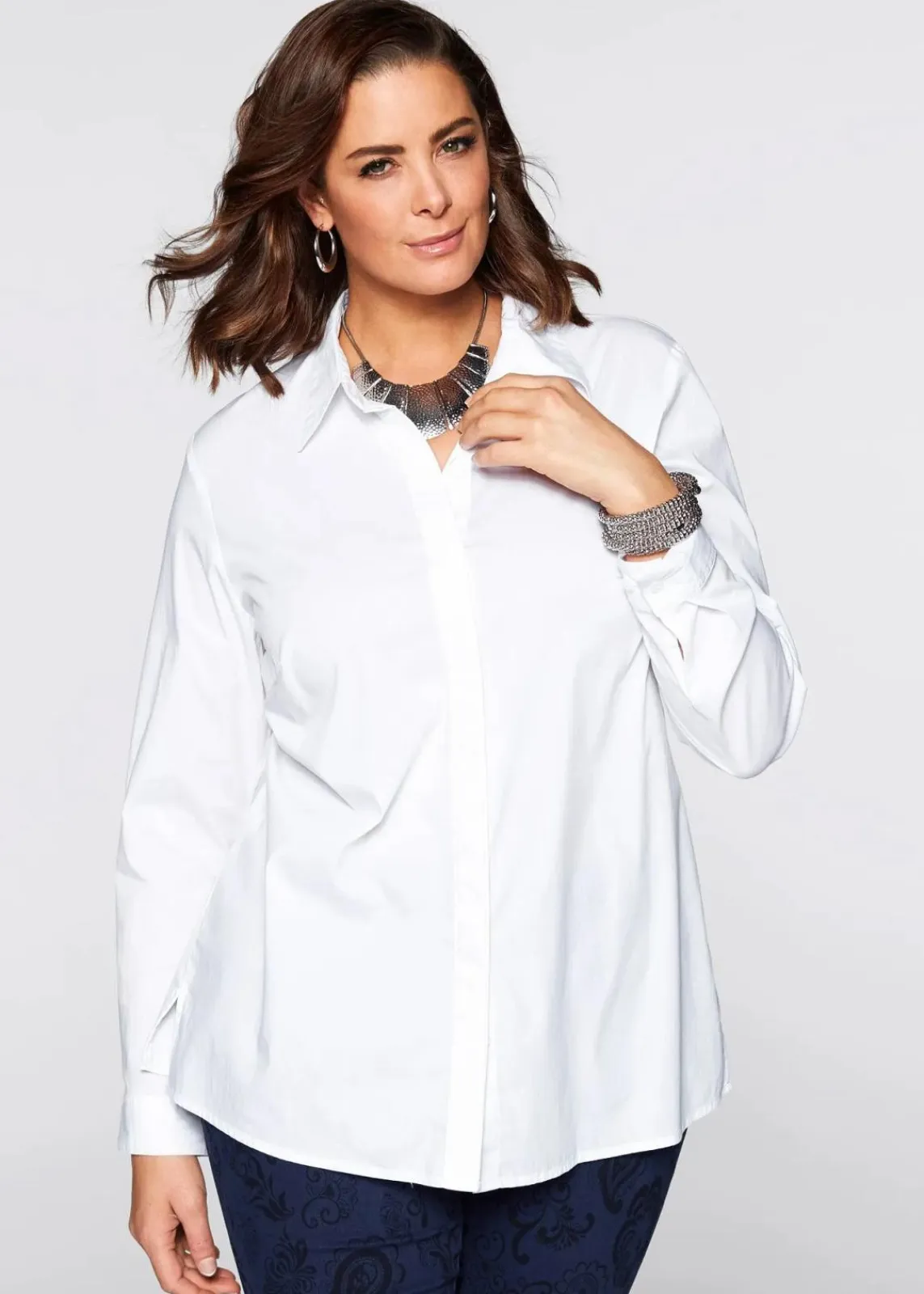 bonprix Blusen & Tuniken|Bekleidung·Jacken & Mäntel^Long-Stretch-Bluse weiß