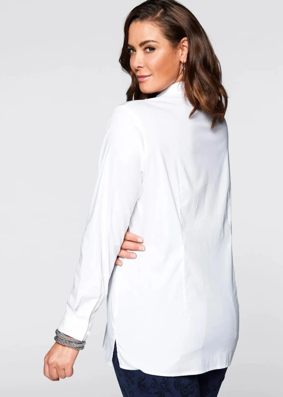 bonprix Blusen & Tuniken|Bekleidung·Jacken & Mäntel^Long-Stretch-Bluse weiß