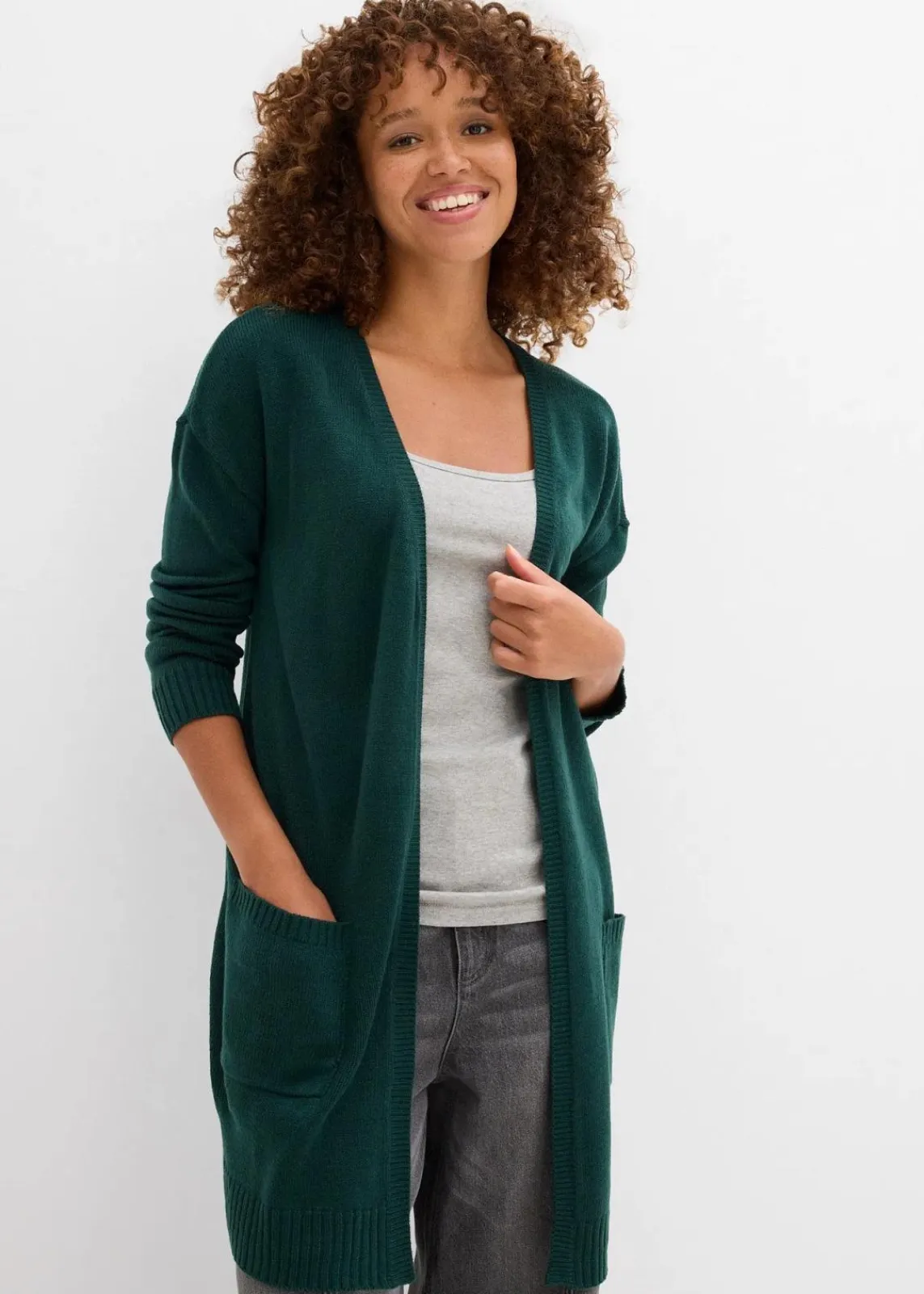 bonprix Bekleidung·Umstandsmode|Strickmode^Longstrickjacke tiefgrün
