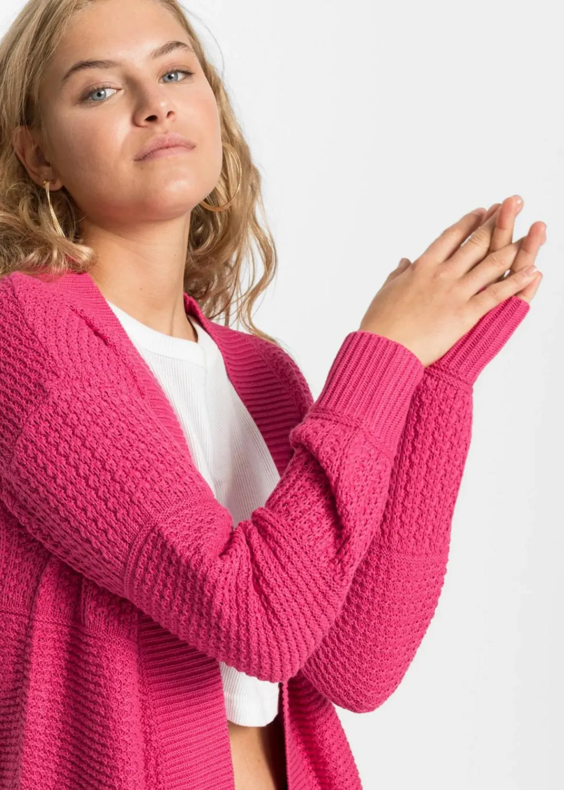bonprix Bekleidung·Umstandsmode|Strickmode^Longstrickjacke dunkelpink