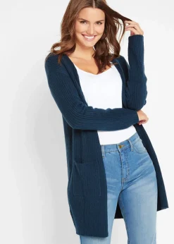 bonprix Strickmode|Pullover & Strickjacken^Longstrickjacke in breiter Rippenstruktur dunkelblau