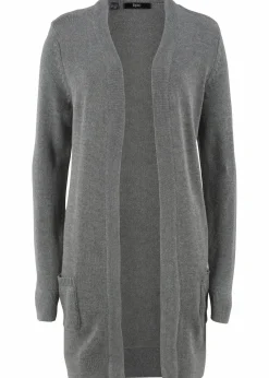 bonprix Strickmode|Pullover & Strickjacken^Longstrickjacke, Langarm grau meliert