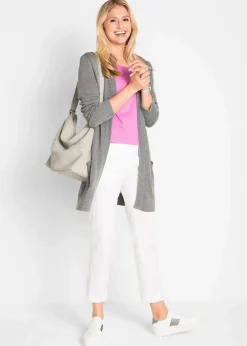 bonprix Strickmode|Pullover & Strickjacken^Longstrickjacke, Langarm grau meliert