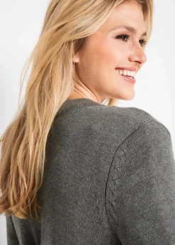 bonprix Strickmode|Pullover & Strickjacken^Longstrickjacke, Langarm grau meliert