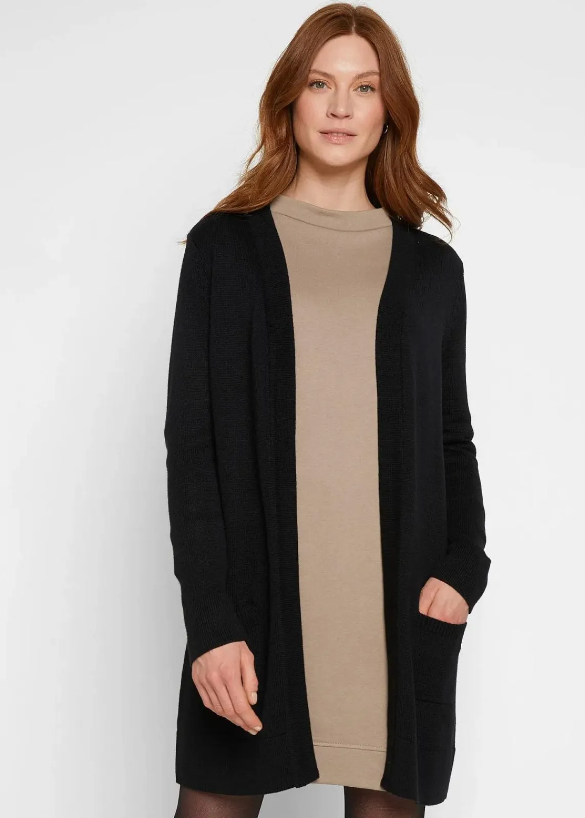 bonprix Strickmode|Pullover & Strickjacken^Longstrickjacke, Langarm schwarz