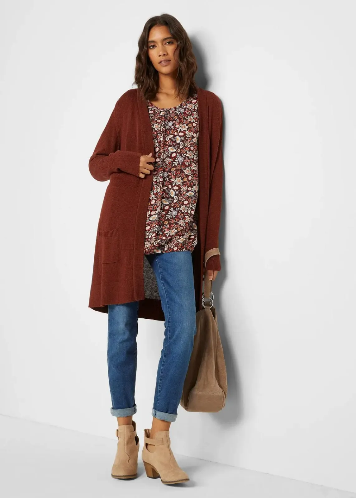 bonprix Bekleidung·Röcke|Bekleidung·Jeans^Longstrickjacke, Langarm mahagonibraun