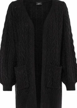 bonprix Pullover & Strickjacken|Strickmode^Longstrickjacke mit Ballonärmeln schwarz