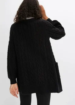 bonprix Pullover & Strickjacken|Strickmode^Longstrickjacke mit Ballonärmeln schwarz