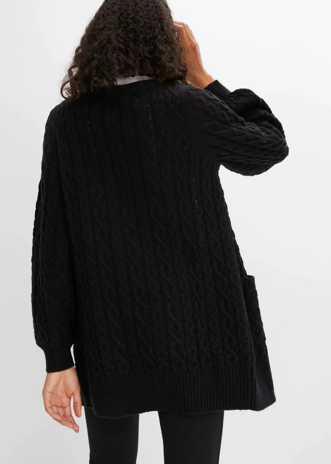 bonprix Pullover & Strickjacken|Strickmode^Longstrickjacke mit Ballonärmeln schwarz