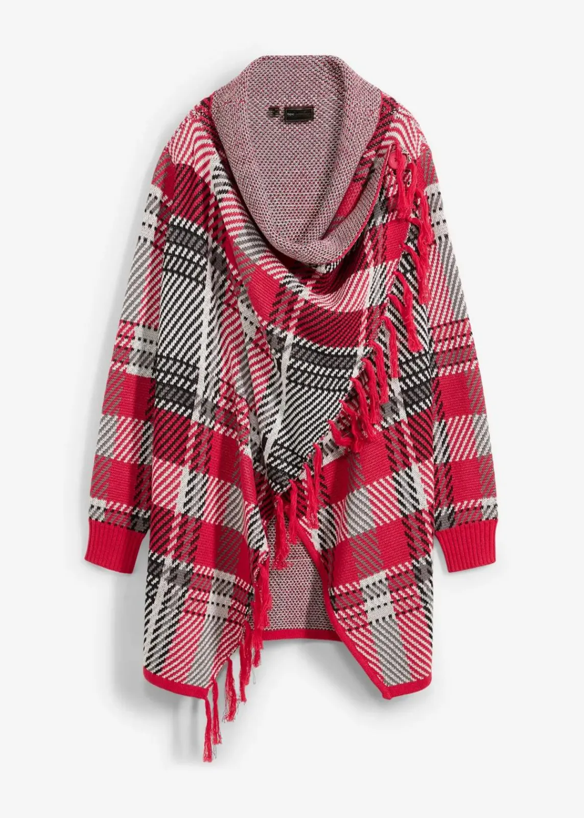 bonprix Bekleidung·Umstandsmode|Bekleidung·Jeans^Longstrickjacke mit Fransen granatrot kariert