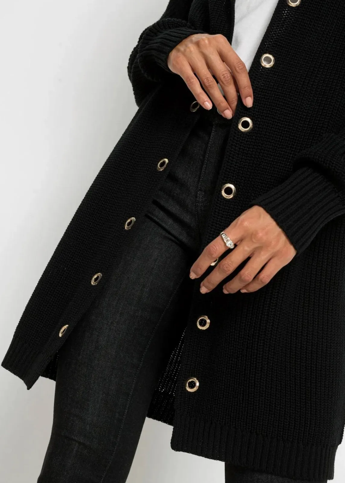bonprix Bekleidung·Umstandsmode|Bekleidung·Jeans^Longstrickjacke mit Kapuze schwarz