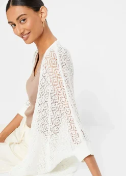 bonprix Bekleidung·Umstandsmode|Bekleidung·Jeans^Longstrickjacke mit Lochmuster weiß
