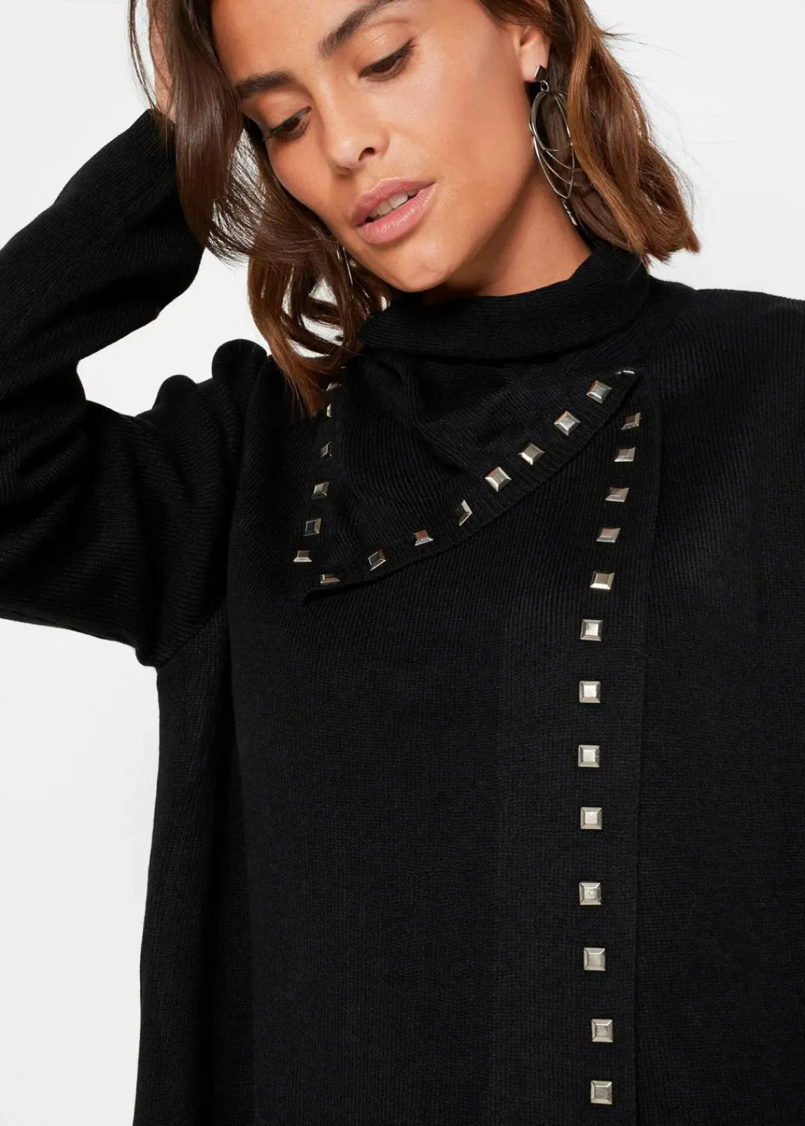 bonprix Bekleidung·Umstandsmode|Bekleidung·Jeans^Longstrickjacke mit Nietendetails schwarz/silber