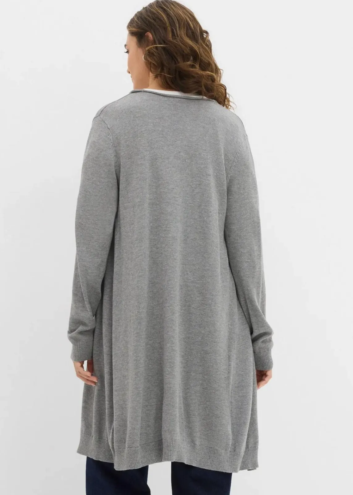 bonprix Strickmode|Pullover & Strickjacken^Longstrickjacke mit Rollkanten grau meliert meliert