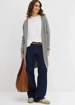 bonprix Strickmode|Pullover & Strickjacken^Longstrickjacke mit Rollkanten grau meliert meliert