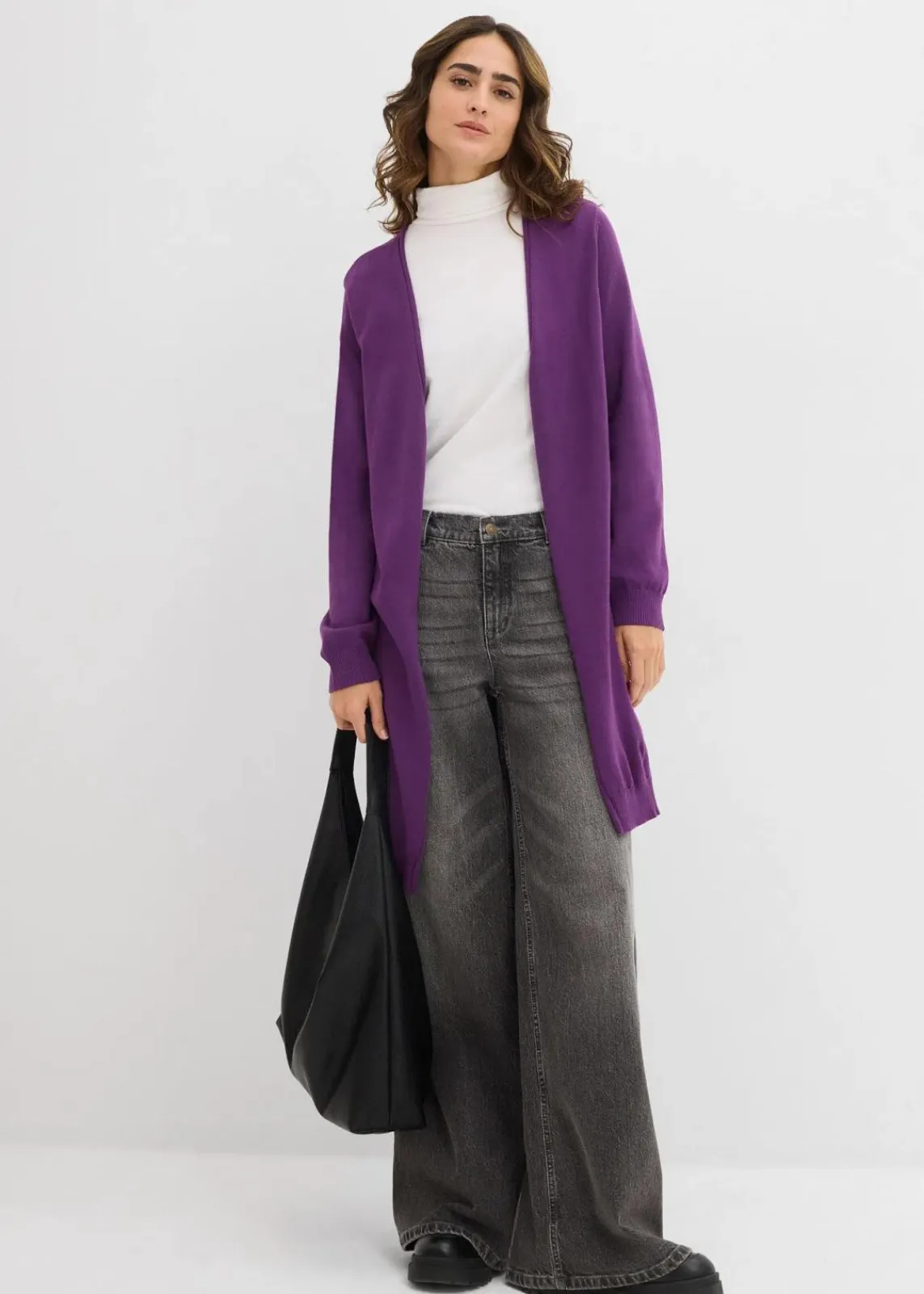 bonprix Strickmode|Pullover & Strickjacken^Longstrickjacke mit Rollkanten tiefviolett