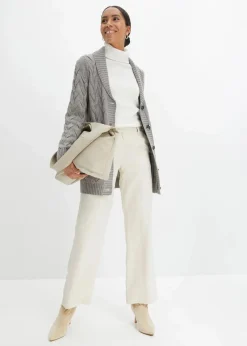 bonprix Bekleidung·Umstandsmode|Pullover & Strickjacken^Longstrickjacke mit Schalkragen und Zopfmuster grau meliert