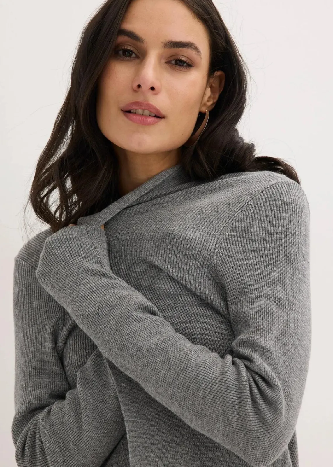 bonprix Bekleidung·Umstandsmode|Pullover & Strickjacken^Longstrickjacke mit Viskose grau meliert