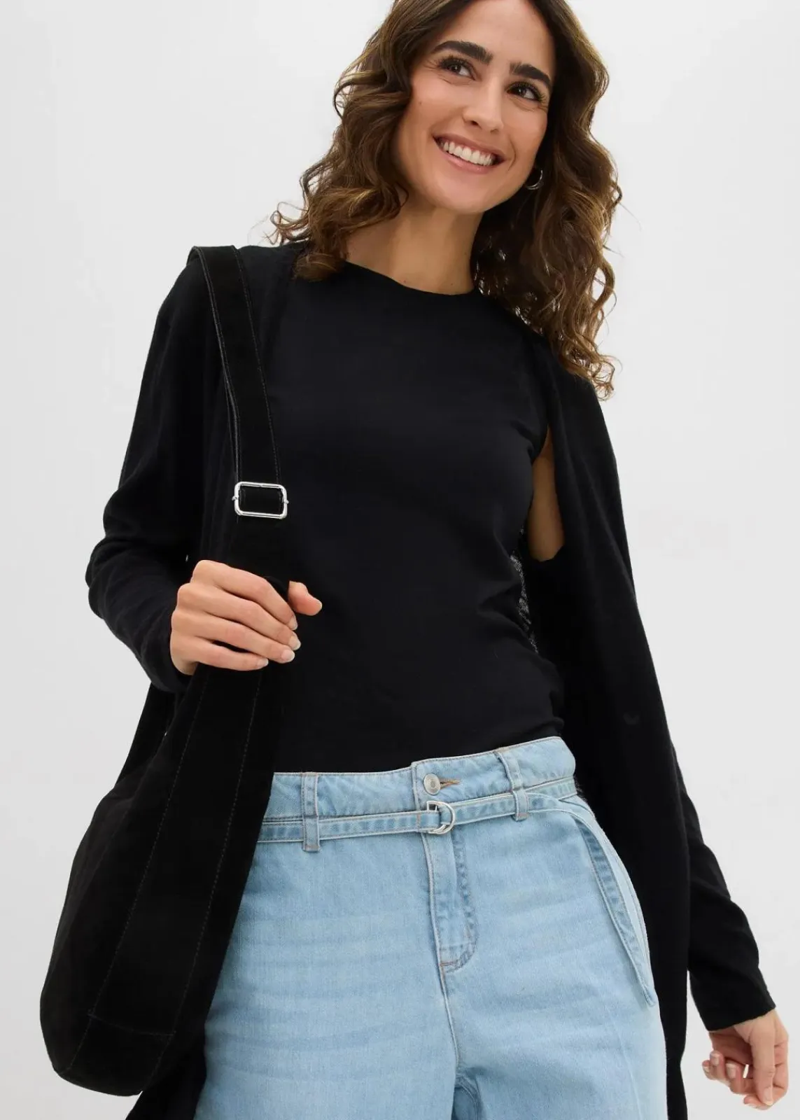 bonprix Bekleidung·Röcke|Bekleidung·Jeans^Longstrickjacke, offen schwarz