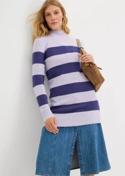 bonprix Bekleidung·Umstandsmode|Bekleidung·Röcke^Long-Strickpullover dunkelpazifik/perlviolett gestreift