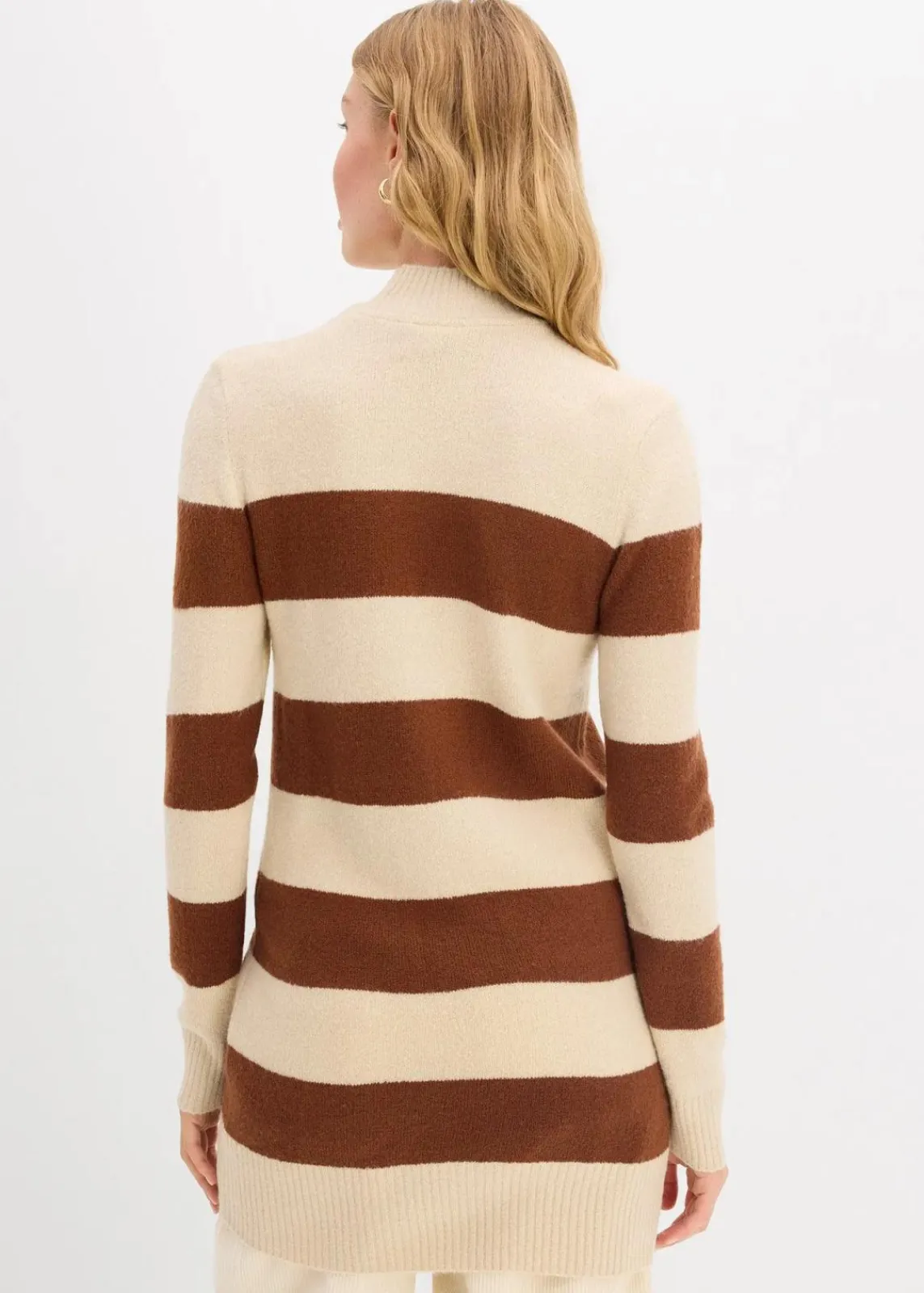 bonprix Pullover & Strickjacken|Basics^Long-Strickpullover ziegelbraun/hellsand gestreift