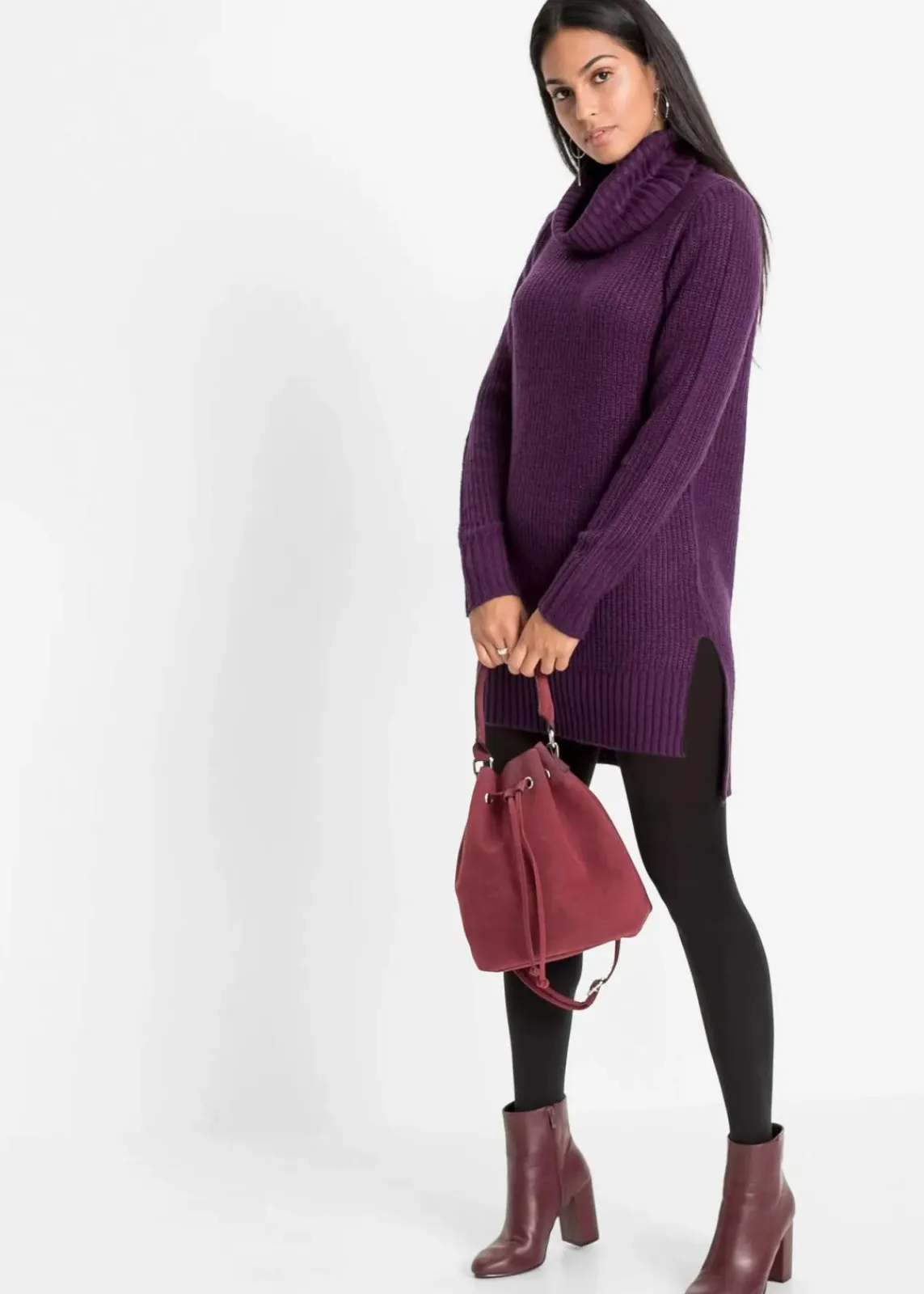 bonprix Strickmode|Pullover & Strickjacken^Long-Strickpullover dunkellila