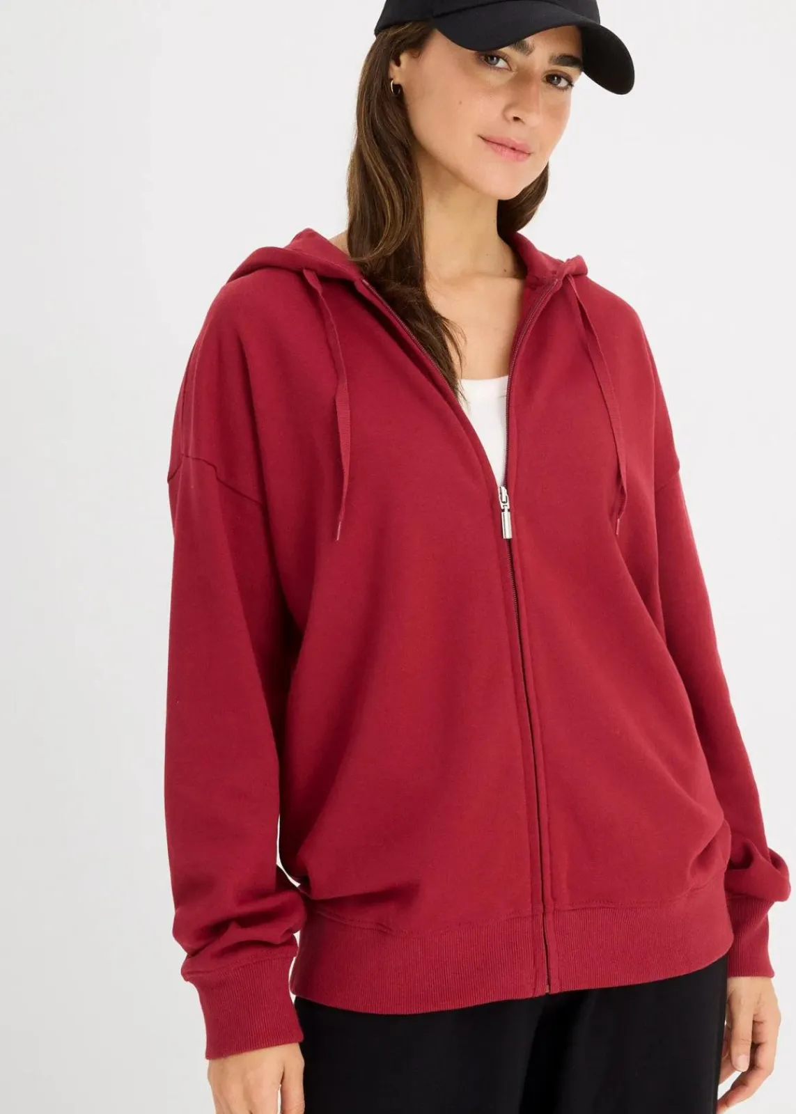 bonprix Sweat|Basics^Long-Sweatjacke pflaumenrot