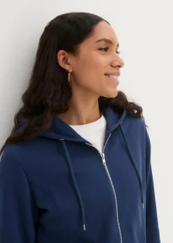 bonprix Sweat|Bekleidung·Blusen & Tuniken^Long-Sweatjacke mit Reißverschlusstaschen tiefblau