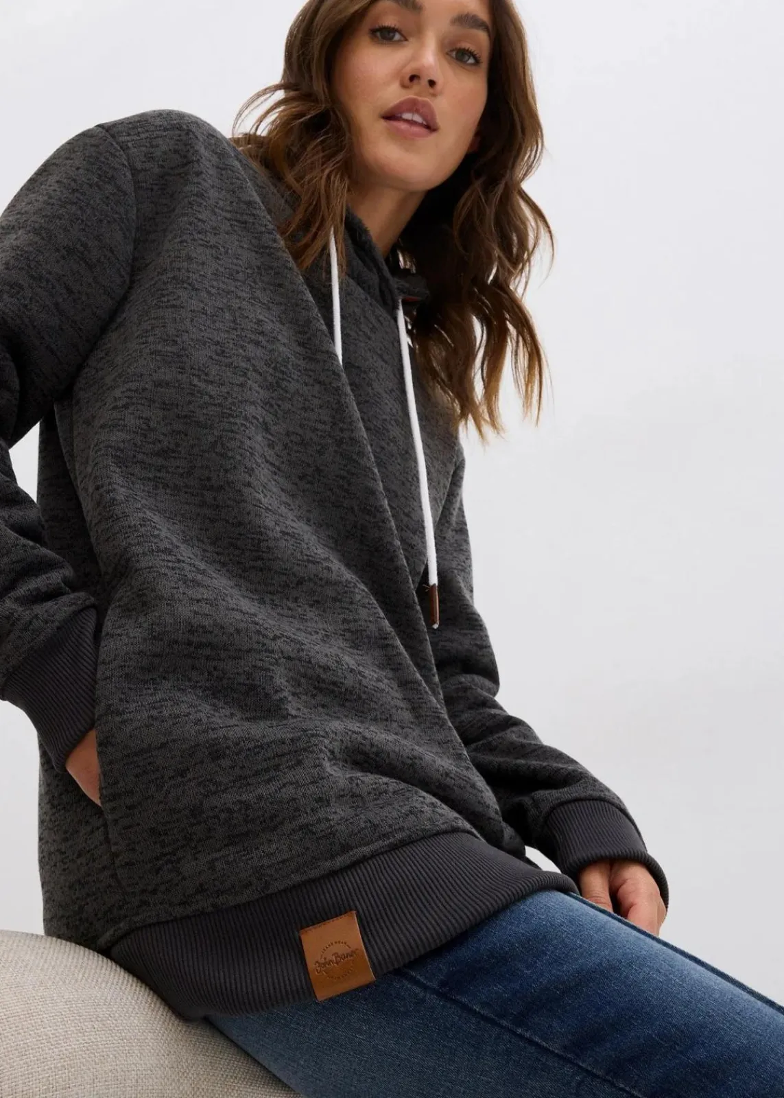 bonprix Bekleidung·Blusen & Tuniken|Sweat^Long-Sweatshirt anthrazit meliert meliert