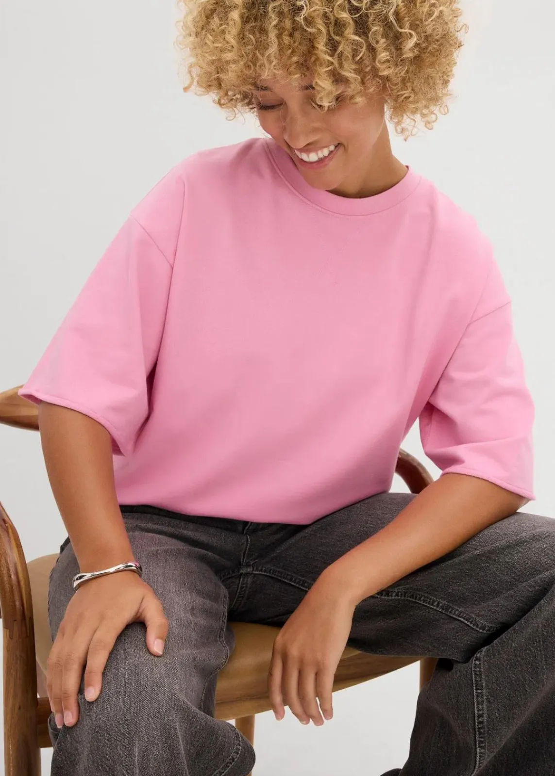 bonprix Sweat|Zweiteiler & Sets^Long-Sweatshirt aus reiner Baumwolle blütenpink