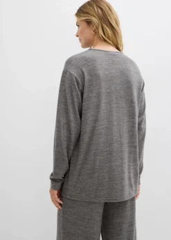bonprix Sweat|Zweiteiler & Sets^Long-Sweatshirt in Strickoptik anthrazit meliert