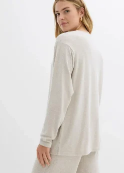 bonprix Bekleidung·Blusen & Tuniken|Zweiteiler & Sets^Long-Sweatshirt in Strickoptik hellsand meliert