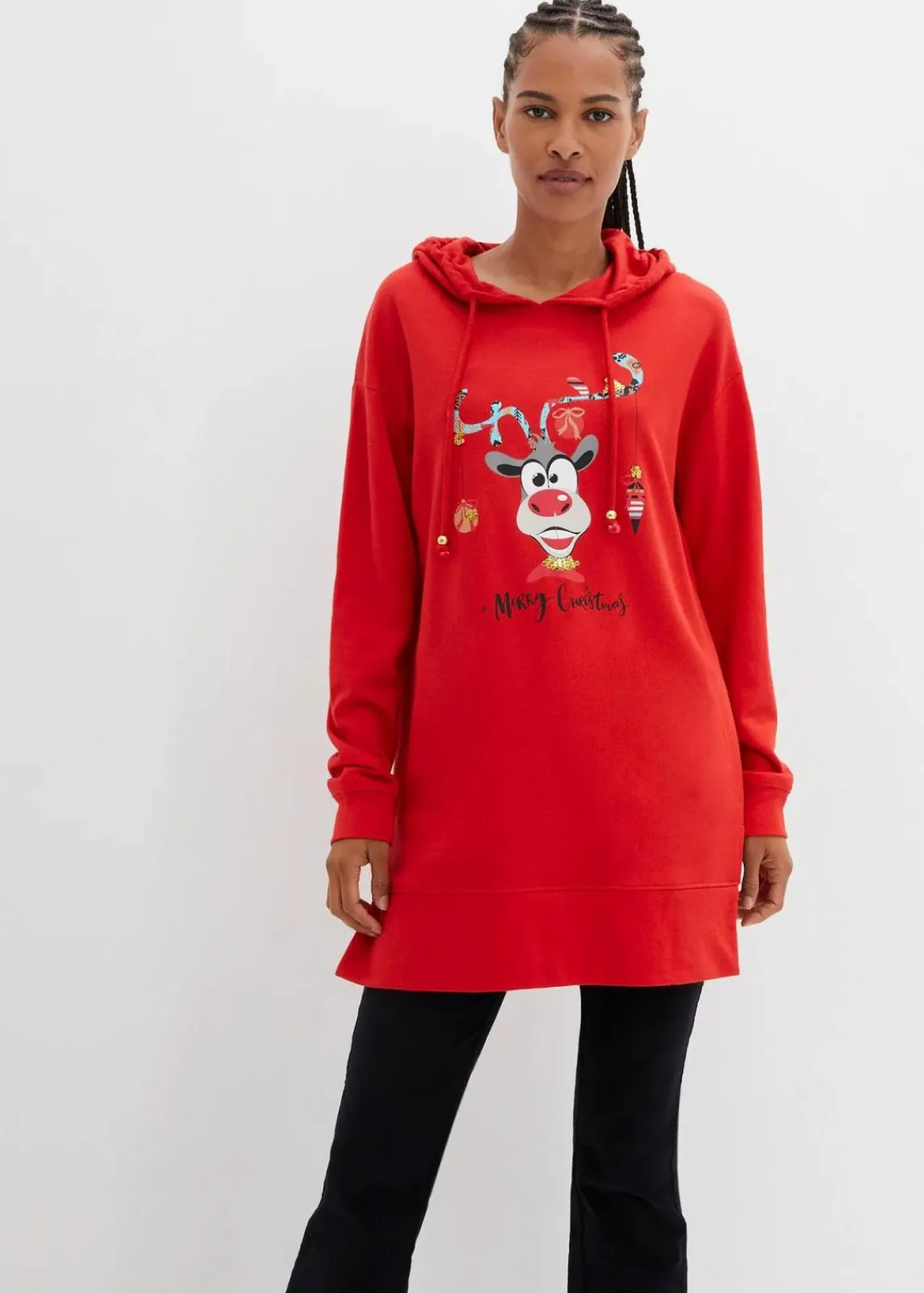 bonprix Sweat|Bekleidung·Blusen & Tuniken^Long-Sweatshirt mit Seitenschlitz und Kapuze erdbeere