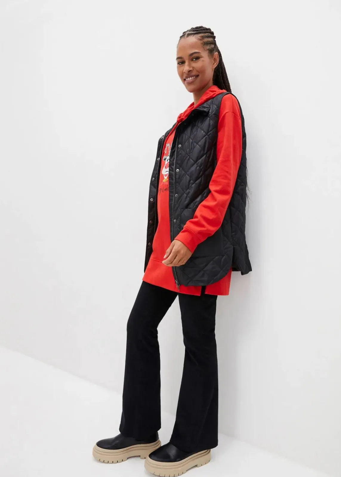 bonprix Sweat|Bekleidung·Blusen & Tuniken^Long-Sweatshirt mit Seitenschlitz und Kapuze erdbeere