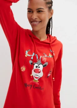 bonprix Sweat|Bekleidung·Blusen & Tuniken^Long-Sweatshirt mit Seitenschlitz und Kapuze erdbeere