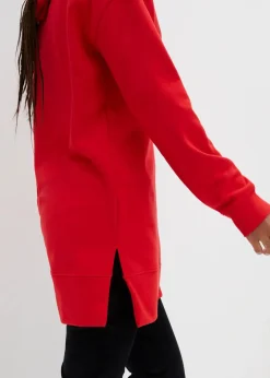 bonprix Sweat|Bekleidung·Blusen & Tuniken^Long-Sweatshirt mit Seitenschlitz und Kapuze erdbeere