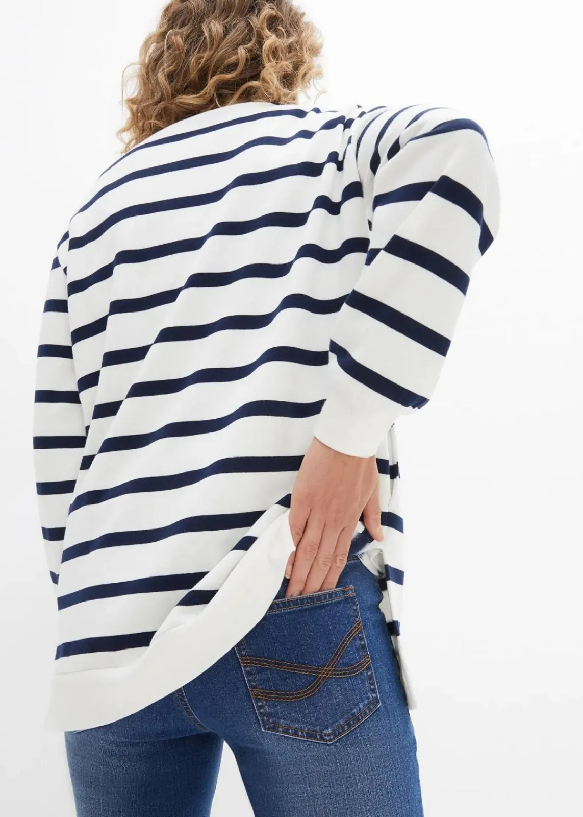 bonprix Sweat|Bekleidung·Blusen & Tuniken^Longsweatshirt mit Troyer-Kragen wollweiß gestreift