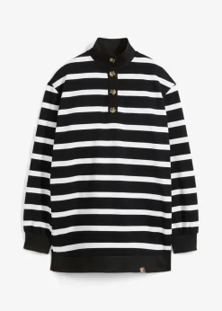 bonprix Bekleidung·Blusen & Tuniken|Sweat^Longsweatshirt mit Troyer-Kragen schwarz/weiß gestreift
