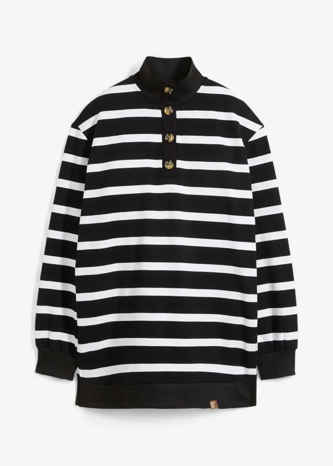 bonprix Bekleidung·Blusen & Tuniken|Sweat^Longsweatshirt mit Troyer-Kragen schwarz/weiß gestreift