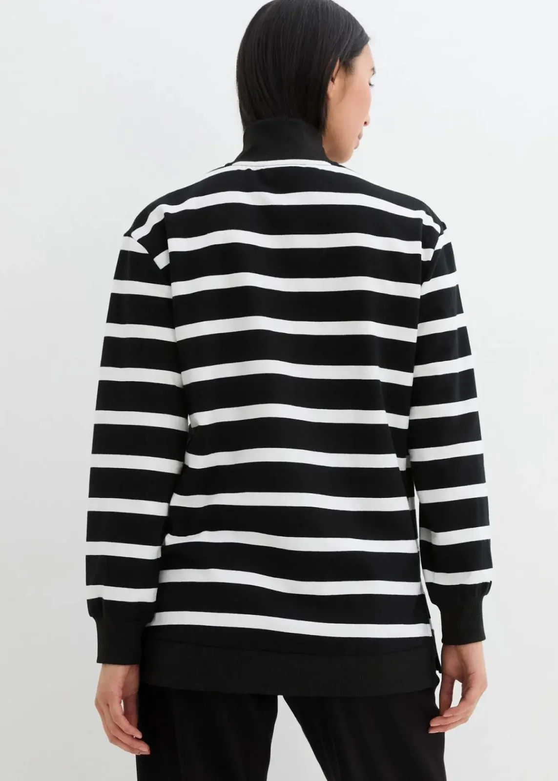 bonprix Bekleidung·Blusen & Tuniken|Sweat^Longsweatshirt mit Troyer-Kragen schwarz/weiß gestreift