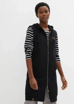 bonprix Bekleidung·Blusen & Tuniken|Bekleidung·Hosen^Long-Sweatweste mit Kapuze aus Baumwoll-Mix schwarz