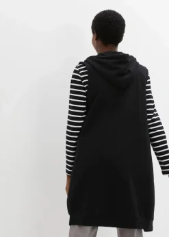 bonprix Bekleidung·Blusen & Tuniken|Bekleidung·Hosen^Long-Sweatweste mit Kapuze aus Baumwoll-Mix schwarz