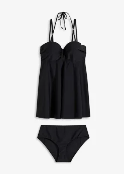 bonprix Nachhaltigere Materialien|Bademode·Tankinis^Long-Tankini mit verzierten Trägern (2-tlg.Set) schwarz
