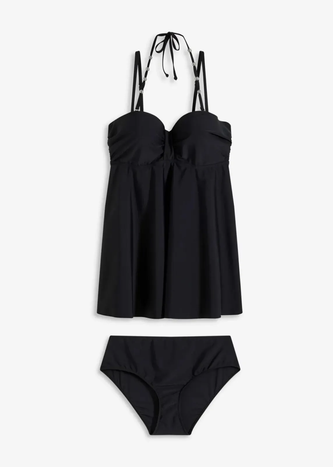 bonprix Große Cups D-F|Nachhaltigere Materialien^Long-Tankini mit verzierten Trägern (2-tlg.Set) schwarz