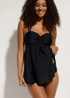 bonprix Große Cups D-F|Nachhaltigere Materialien^Long-Tankini mit verzierten Trägern (2-tlg.Set) schwarz