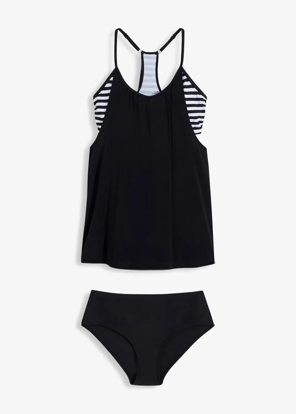 bonprix Nachhaltigere Materialien|Bedeckende Bademode^Long-Tankini (2-tlg. Set) im Lagenlook schwarz/weiß