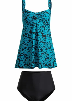 bonprix Nachhaltigere Materialien|Tankinis^Long-Tankini (2-tlg.Set) schwarz/türkis floral
